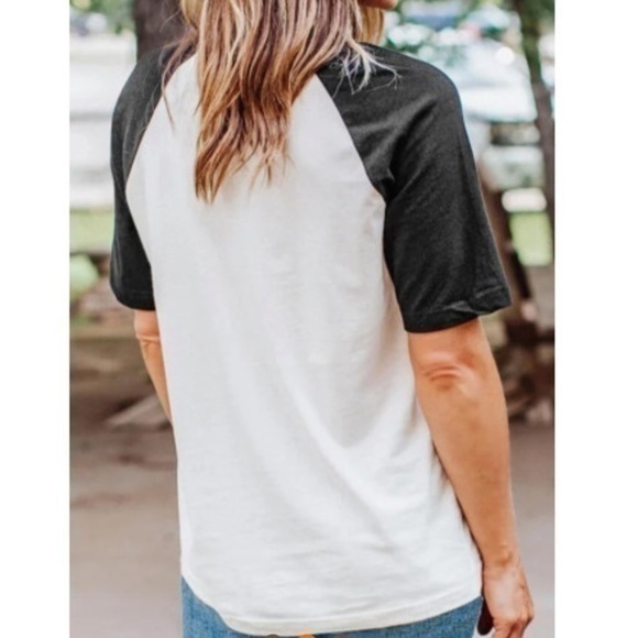 Lovey’s Boutique NEW Here for a Good Time Raglan Graphic T-Shirt Black White L - Picture 4 of 5